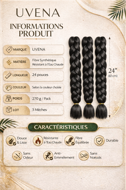 UVENA Mèches Kanekalon 24 pouces – Lot de 3 mèches