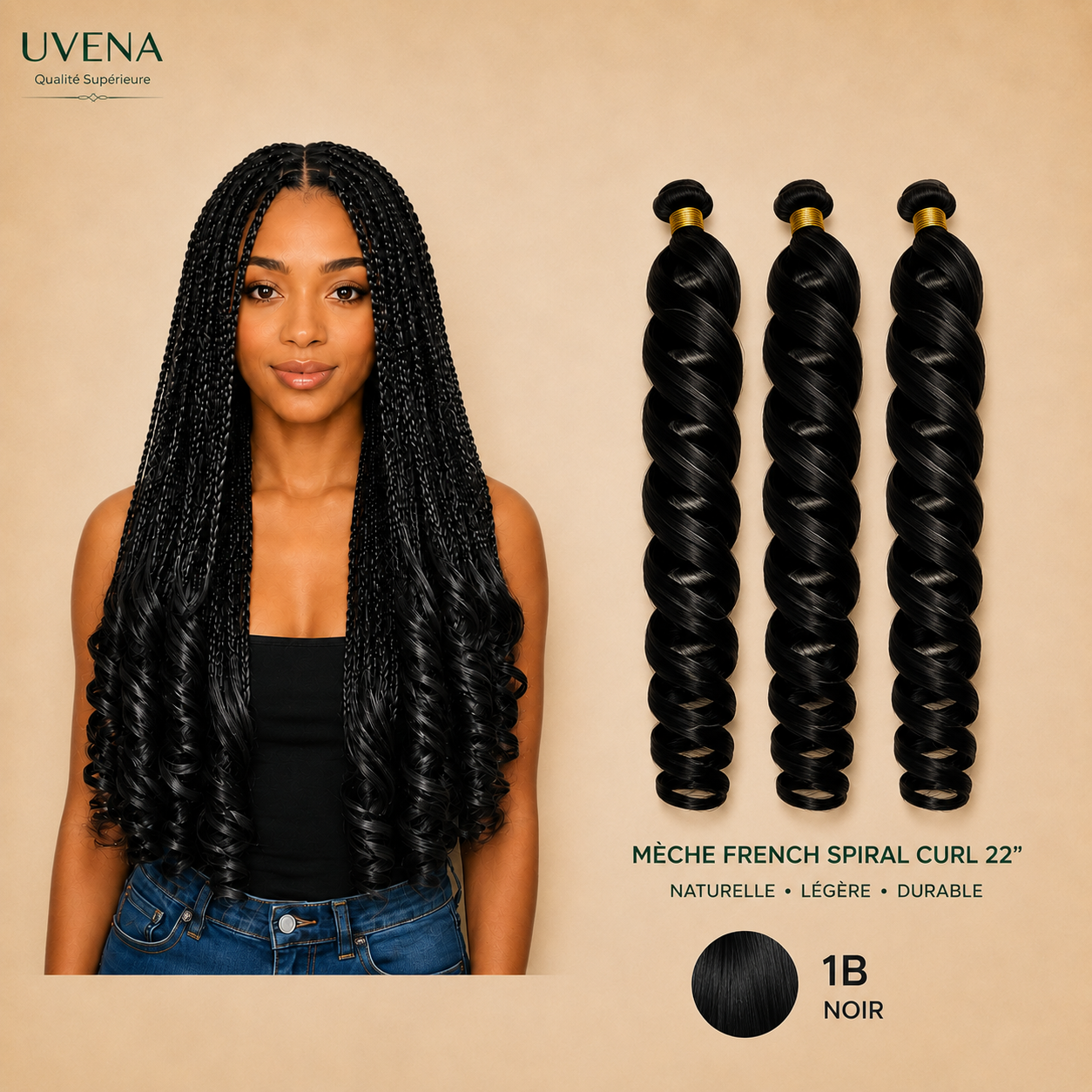 UVENA -  Pony Style spiral French Curl  - 22" - 150g- 1 paquet (x 3 mèches).